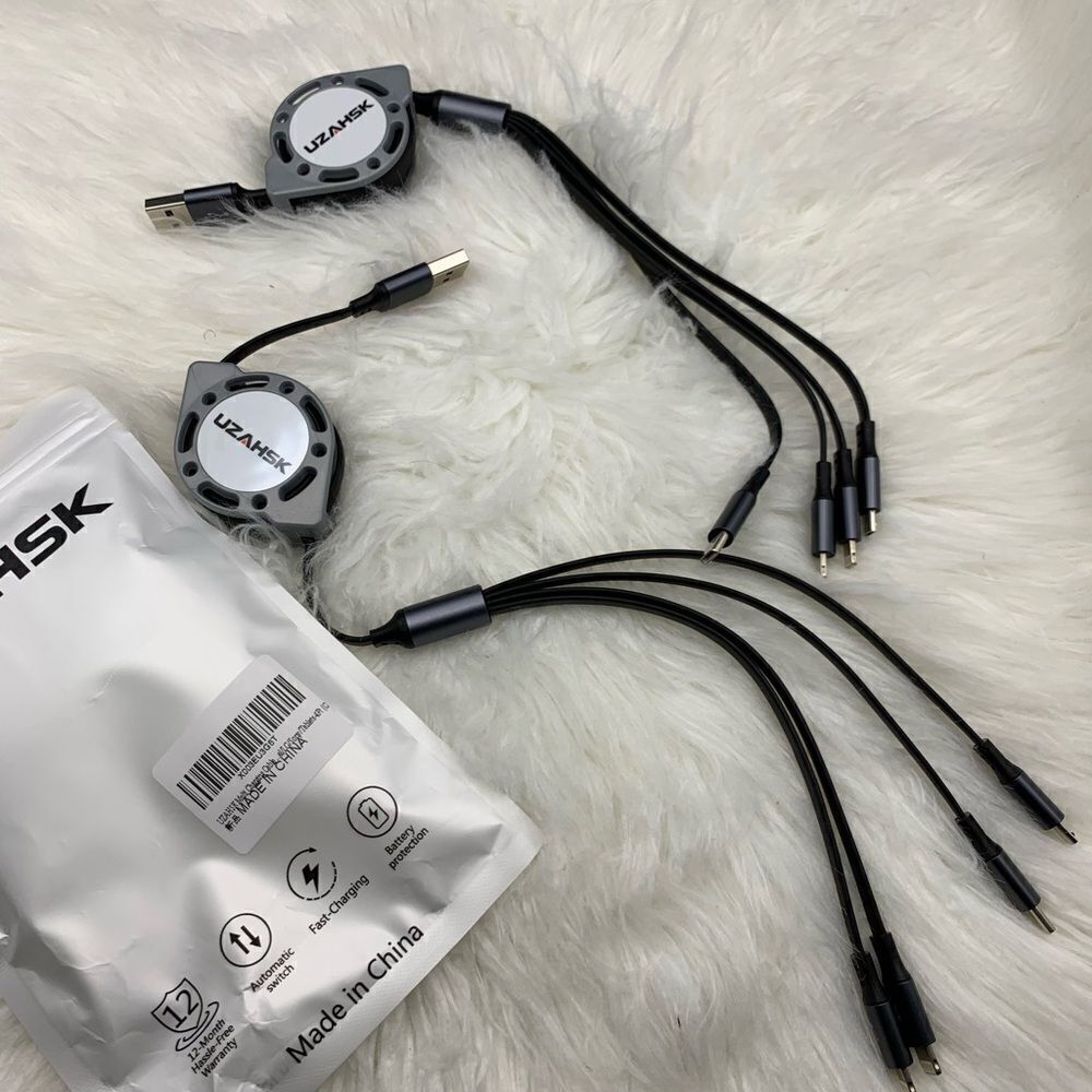 Multi Charging Cable, 2Pack Retractable Lightning, USB C,Micro USB Charging Cord
